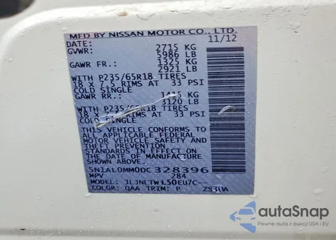 2013 Infiniti Jx35 Base z USA, uszkodzony, nr VIN 5N1AL0MM0DC328396